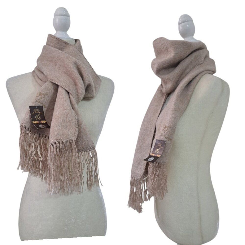 Alpaca Camargo Unisex Men Women 100% Alpaca Fringe Scarf Cozy Warm Winter OS